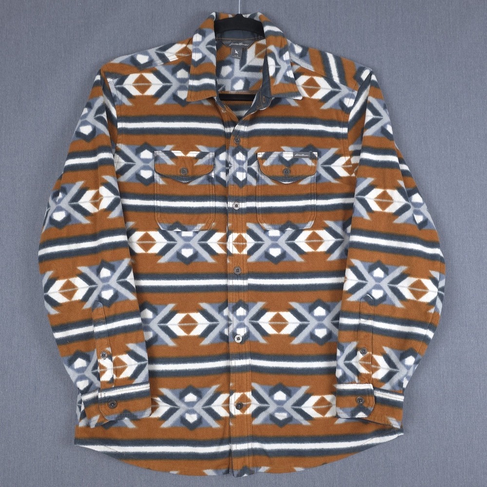 Eddie Bauer Southwestern Chamois Shirt Mens Large Geometric Long Sleeve Button